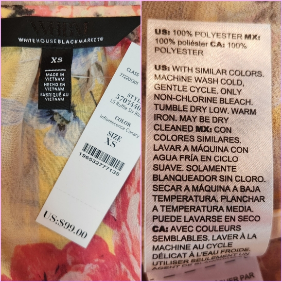 NEW WHBM Canary Yellow Floral Print Ruffle Sleeve Blouse - Picture 3 of 4